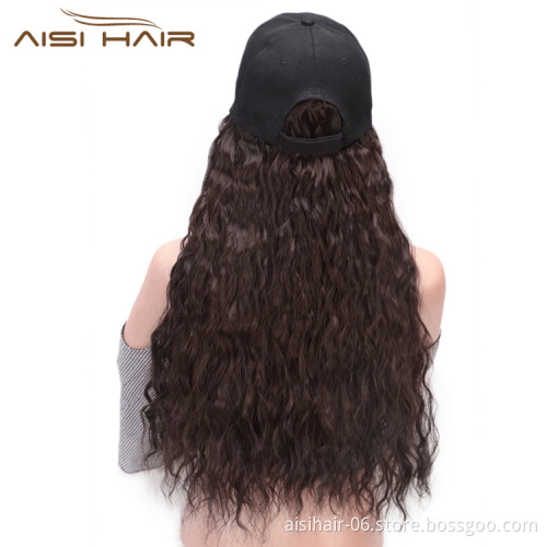 Aisi Hair Synthetic Baseball Hat with Hair Long Wave Women Hats Baseball Hat with Synthetic Hair Extensions for Girls